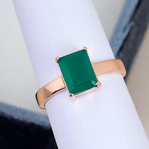 Bezel Setting Octagon Cut <b>Green</b> Onyx Solid 925 Sterling Silver Anniversary <b>Ring</b> Rose Gold Plated Minimalist Geometric Design - Product Image 3