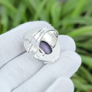 Handmade Purpurite <b>Ring</b> Oval Gemstone 925 Sterling Silver Boho Jewelry Size 8 Unique Elegant Fashion <b>Ring</b> - Product Image 4