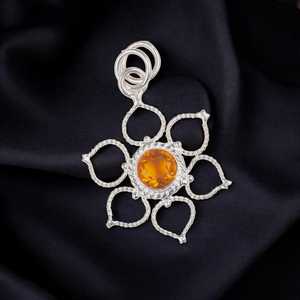 NIKHIL GEMS Élégant Pendentif Fleur en Citrine Naturelle Argent Sterling 925 Délicat Vintage Certifié par un tiers pour fiançailles Novembre - Product Image 2