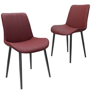Set di Sedie da Pranzo in Pelle PU Rosso Vino con Gambe in Metallo, Sedia Senza Braccioli con Motivo a Onde per Cucina, Ristorante, Soggiorno - Product Image 1
