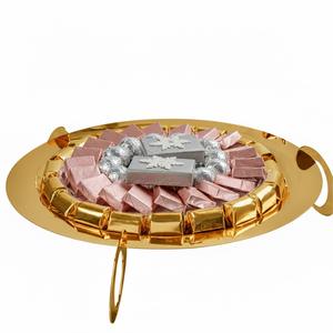 Plateau rectangulaire doré en aluminium fait main avec élégantes poignées en forme de feuille, idéal pour servir des chocolats, des bonbons et des desserts – Offre spéciale - Product Image 4