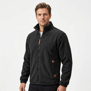 Veste en polaire noire pour homme, col montant, fermeture éclair, coupe décontractée, vêtement d'hiver, 100% polyester tricoté uni, Bangladesh - Product Image 4