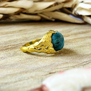 Hot Selling Boho Textured <b>Statement</b> <b>Ring</b> Brass <b>Rings</b> Women 18k Gold Plated Vintage Malachite Ethnic Jewelry Wholesale/OEM/ODM - Product Image 4