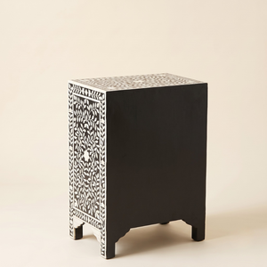Handmade Modern Eco-Friendly Bone Inlay <b>Bedside</b> <b>Table</b> with 2 Drawers and Ottomans - Product Image 2