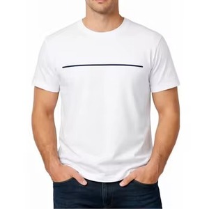 Best selling Men’s <b>White</b> T-Shirt | Minimalist Horizontal Line Print | Premium Short Sleeve Casual Apparel| Modern Streetwear <b>Tee</b> - Product Image 3