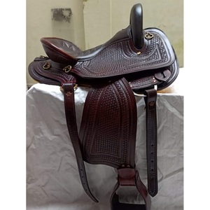 Selle de cheval Western en cuir marron foncé pour l'endurance, avec siège rembourré tressé, étriers, sangles de latigo et harnais - Product Image 6