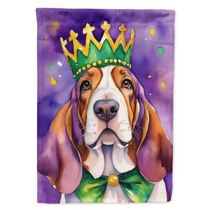 Multicolor Basset Hound King Mardi Gras Garden Flag Buzón Decorativo Patio Banner para Patio Obra DE ARTE Camas de flores Tamaño de jardín - Product Image 1