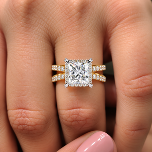 Bague de mariage en or massif 14K avec diamant de laboratoire taille princesse, halo et sangle fendue, 2,25 CTW DEF VVS, certifiée IGI, vente en gros - Product Image 2