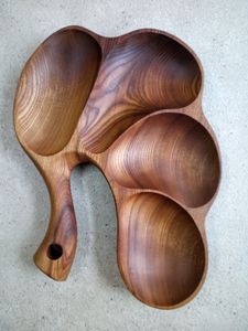Artenza Decor <b>Rustic</b> Acacia <b>Wood</b> Divided Serving Tray & Fruit Plate with Handle for <b>Dining</b> <b>Table</b> Use - Product Image 1