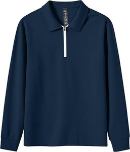 Men's <b>Navy</b> Blue Tracksuit Long Sleeve Half-Zip <b>Top</b> With Drawstring Pants Breathable Casual Sportswear Regular Polyester Material - Product Image 2