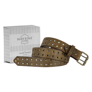 Ceinture en cuir de vachette véritable vieilli style vintage avec clous pour hommes et femmes, ceinture décontractée rétro à double œillet, mode punk personnalisée - Product Image 1
