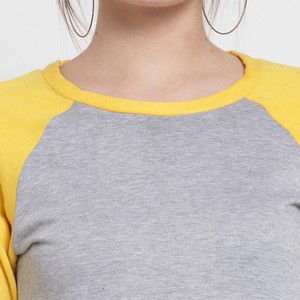 Sweat-shirt à manches longues et col rond pour femme, gris et jaune, en tricot décontracté, mélange de coton, pour l'automne - Product Image 5