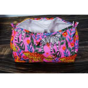 Pochette cosmétique indienne artisanale en coton biologique matelassé, durable, grande, avec fermeture éclair, motif imprimé multicolore - Product Image 6