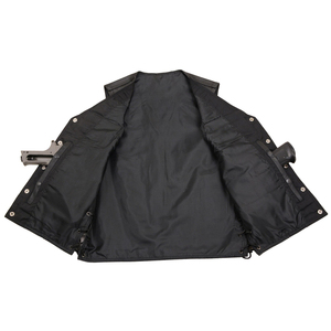 <b>Men's</b> Premium <b>Black</b> Leather Biker <b>Waistcoat</b> with Diamond Quilted Shoulder Detailing, Sleeveless Motorcycle Vest with Stand-Up - Product Image 2