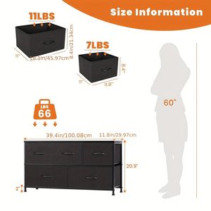 Tour de rangement en tissu à 5 tiroirs, commode de chambre à coucher avec bacs en tissu pour le rangement de la chambre - Product Image 2