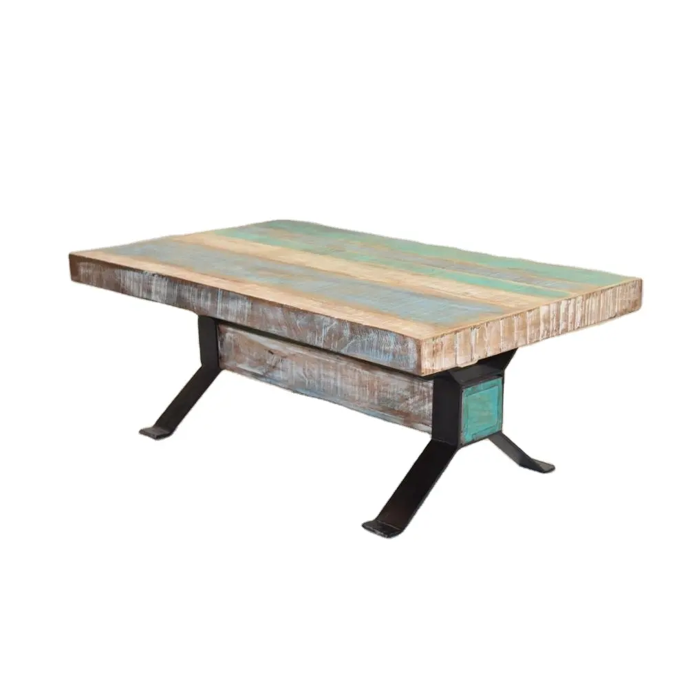 Top Selling Best Quality Industrial Solid Mango Wood Top and Cast Iron Base Legs Dining Table for Home Hotel Restaurant