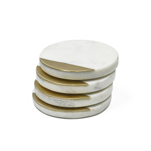 Exclusive Handcrafted White Marble Coaster <b>Set</b> Featuring Elegant Brass Strip Inlay Natural Stone Luxury <b>Dining</b> <b>Table</b> Accessory - Product Image 4