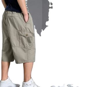 Service OEM Pantalon cargo 3 quarts en toile et coton à bas prix quantité minimale de commande Vente en gros de pantalons de survêtement 6 poches avec fermeture éclair pour hommes - Product Image 3