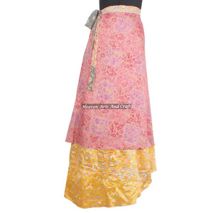 Magnifique Jupe Cache-cœur Modeste pour Femme, Style Vintage, en Soie Indienne Sari, Jupe Enroulable Magique, Jupe de Plage, Cache-cœur, Style Vintage Magique - Product Image 1