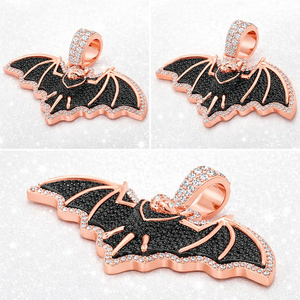 SHRAMAN DIAMOND Luxury Trendy Design 925 <b>Silver</b> Rhodium Plated Custom Iced Flying Bat Halloween Black Lab Grown Pendant Charms - Product Image 5