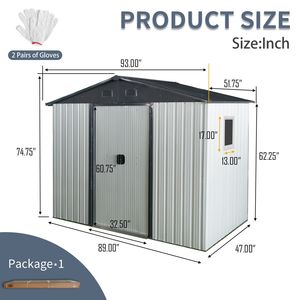 Caseta de Almacenamiento Metálica para Exteriores de 8 pies x 4 pies, Blanca y Negra, con Ventana y Base Metálica, para Patio Trasero y Jardín - Product Image 5