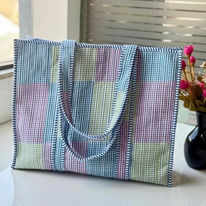 Sac fourre-tout en toile à panneaux colorés, style preppy, ouverture supérieure, sac de shopping toutes saisons pour femmes - Product Image 5