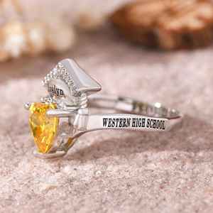 Anillo de Graduación Universitario Personalizado BOJ School Ring 074, Anillo de Colegio Secundario para Ella, con Piedra de Nacimiento, Plata 925, ¡Oferta! - Product Image 3