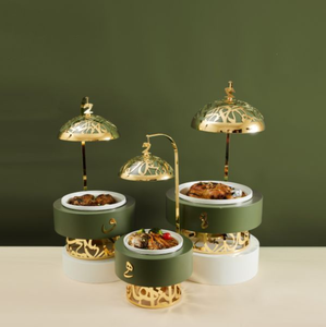 Arabic Luxury Chafing Dish Set Gold Calligraphy Food Warmer Green Buffet Serving Stand for Festive Wedding Catering Tableware - Product Image 1