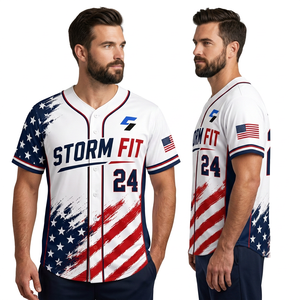 Maillot de baseball personnalisé pour homme, manches courtes, imprimé drapeau américain sublimé, séchage rapide, coupe athlétique, maillot adulte - Product Image 2