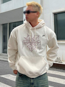 Sweat à capuche surdimensionné en molleton de coton avec strass motif araignée, style streetwear, motif graphique, pour homme, design personnalisé - Product Image 4