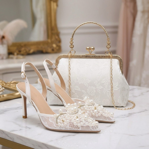 Elegante Set Estivo da <span class=keywords><strong>Donna</strong></span>: <span class=keywords><strong>Scarpe</strong></span> con Tacco Alto in Pizzo Stile Principessa con Strass e Borsa Clutch da Sera, Lussuoso Set Coordinato per Banchetti - Product Image 2