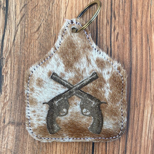 Nouvelle vente en gros de porte-clés en cuir de vachette personnalisé avec gravure au laser, pochette à franges en cuir de vachette gravée au laser, ensemble combiné - Product Image 3