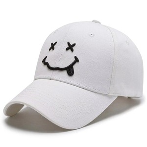 Custom Unisex Black 6-Panel <b>Snapback</b> <b>Cap</b> With White Embroidered Smile Face Street Style Casual Adjustable Hat Adult - Product Image 2
