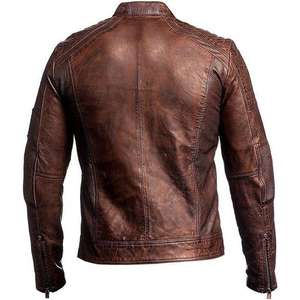 Veste en cuir pour homme, style motard, col montant, coupe trench-coat, pour la moto - Product Image 4