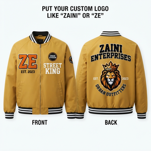 เสื้อแจ็คเก็ตบอมเบอร์โพลีเอสเตอร์พรีเมียม 180 GSM สีเหลืองมัสตาร์ด แขนเสื้อแบบแร็กแลน ปักโลโก้แบบแอพพลิเคตามสั่ง - Product Image 1