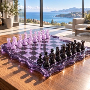 Jeu d'échecs à thème floral lumineux à LED avec plateau en résine et pièces en verre pour la décoration de la maison - Product Image 4