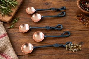 Juego de 5 Cucharas de Cobre Hechas a Mano, Cucharas de Metal Rústicas Vintage con Diseño de Hoja Trenzada para Cocina, Comedor y Servicio - Product Image 2