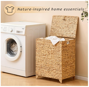 Artex HaiNam <b>Rectangular</b> Natural Water Hyacinth Storage <b>Basket</b> With Handles Rustic Multi-Purpose Organizer For Laundry Storage - Product Image 2