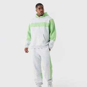 Ensemble de survêtement décontracté deux pièces en molleton technique pour homme, avec capuche, impression de logo personnalisé, couleur unie, coupe oversize - Product Image 1