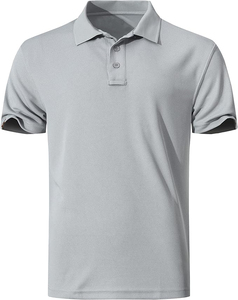 Polo en maille gaufrée à manches courtes gris pour homme, décontracté, couleur unie, respirant, coupe classique, 100% polyester - Product Image 1