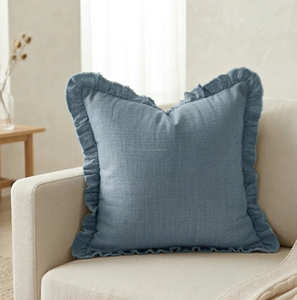 Housse de coussin en coton faite à la main de 18 pouces, rose blush, bord festonné, style vintage, coussin décoratif scandinave - Product Image 3