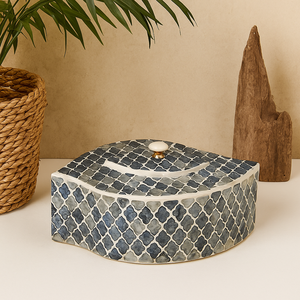 Handmade MDF Storage Jewelry <b>Box</b> Eye Shaped Curved Lid Capiz Shell Inlay Geometric Mosaic Pattern Rectangle Decorative Home Use - Product Image 6