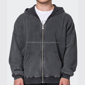 custom men's cotton oversize drop shoulder zip up hoodies streetwear vintage acid wash heavyweight blank zip hoodie for men - Product Image 5