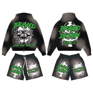 Conjunto de Sudadera con Capucha y Pantalones Cortos para Hombre con Logotipo Personalizado, Chándal Unisex, Conjuntos Deportivos, Sudadera con Capucha y Pantalones Cortos con Estampado Puff, Conjunto de Dos Piezas - Product Image 4