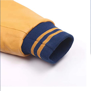Veste pour homme bleue et jaune, style varsity classique, veste de baseball avec manches contrastées, vêtement d'extérieur décontracté, chaud et confortable - Product Image 3
