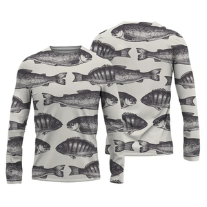 Men's Blue Fish <b>Print</b> Long Sleeve Fishing Shirt UPF 50 Anti-UV Pullover <b>Top</b> Adult - Product Image 3