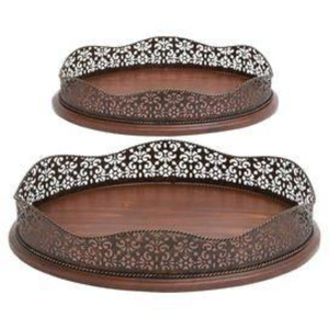 Bandeja Redonda de Madera Hecha a Mano con Asas de Metal Dorado, Bandeja Decorativa Grande para Mesa de Centro, Otomana, Servicio en el Hogar - Product Image 6