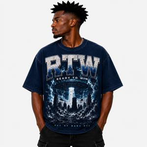เสื้อยืดพิมพ์ลาย RTW Ready To Win แขนสั้น คอกลม สำหรับผู้ชาย สไตล์ลำลอง สตรีทแวร์ สีน้ำเงิน ผ้าเจอร์ซีย์คอตตอน - Product Image 6