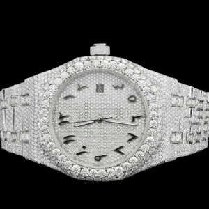 Montre-bracelet unisexe à mouvement à quartz, design unique, bijoux hip-hop, testée au diamant, moissanite, faite à la main, avec chiffres arabes - Product Image 5