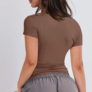 Camisetas Cortas para Mujer, Ajustadas, Cuello Redondo, Básicas, de Manga Corta, Estilo Deportivo Informal, Versátiles, Camisetas Básicas de Moda Urbana - Product Image 2